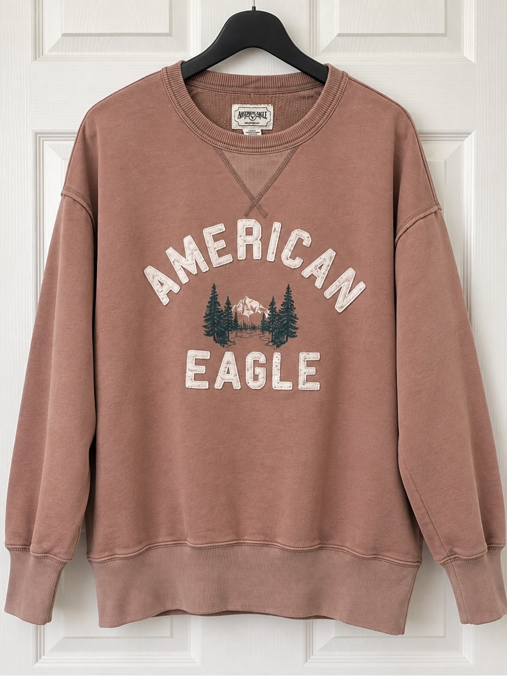American Eagle Oversized Tan Graphic Sweatshirt Mountains Size S